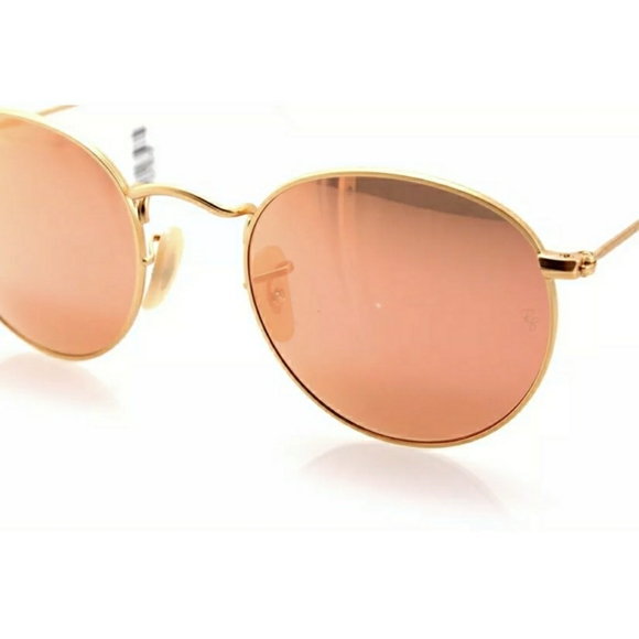 Ray Ban Round Metal Pink Mirror Lenses Gold Frame RB3447 Women - Men New - Picture 7 of 15
